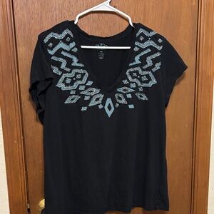 Black Geometric Patterned Women's TopBeaded Sz XL